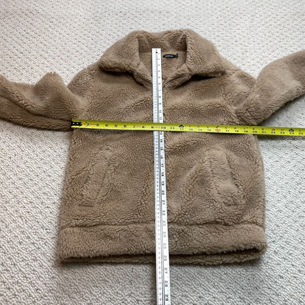 Boohoo Coat Womens 4 Brown Sherpa Jacket Full Zip Pockets Lined Polyester Soft - Picture 3 of 10